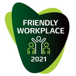 Logotyp Friendly Workplace na zielonym tle 