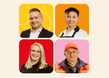 Graphics promoting the recruitment route with photos of Biedronka employees